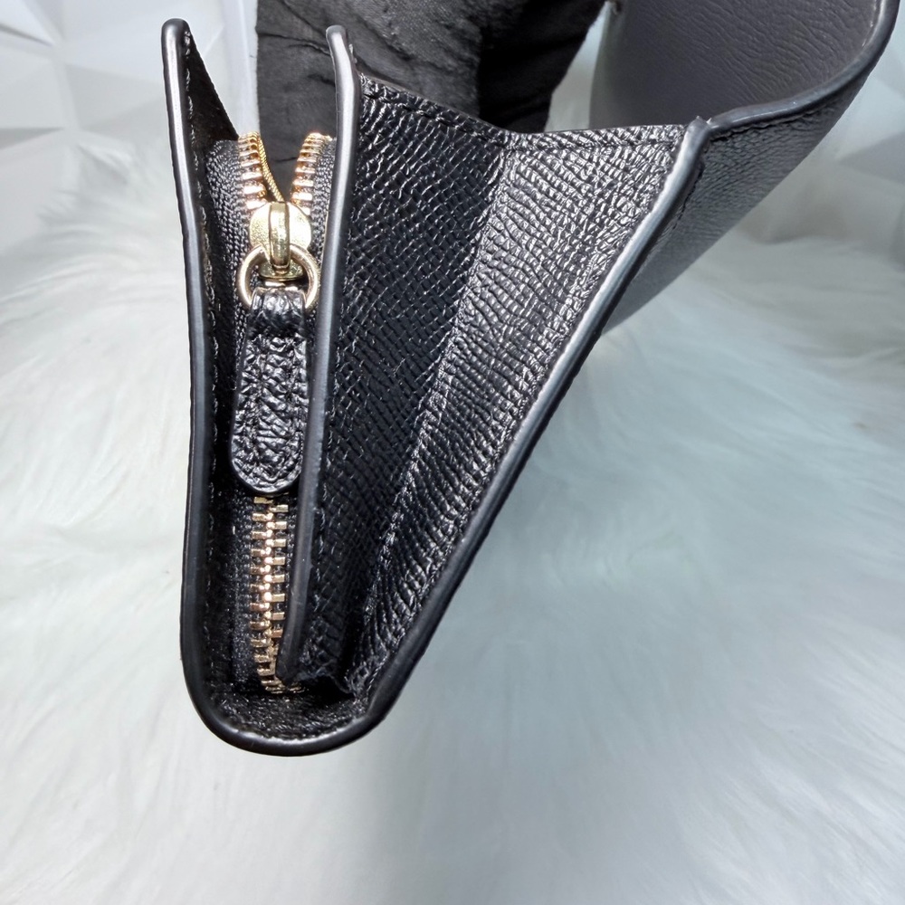 Coach Black Textured Leather Continental Clutch Wallet with Gold Logo - Picture 10 of 12